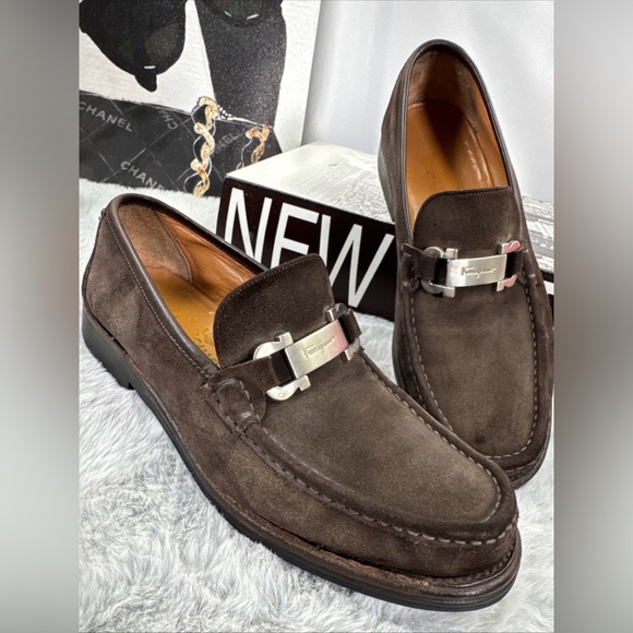 Salvatore Ferragamo Men's Dark Brown Suede Slip-Ons